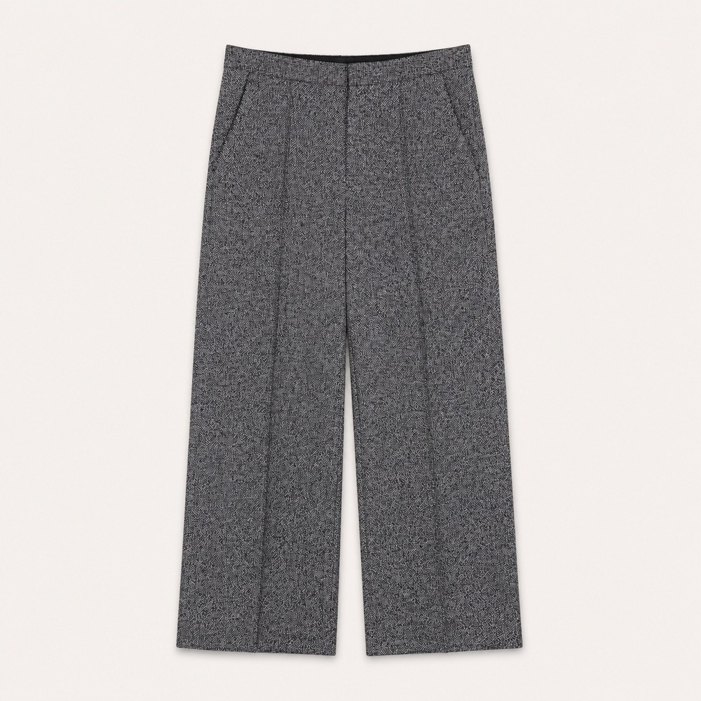 Banana Republic Wide Leg Pants Women 14L Textured Tweed Black Gray Office Preppy